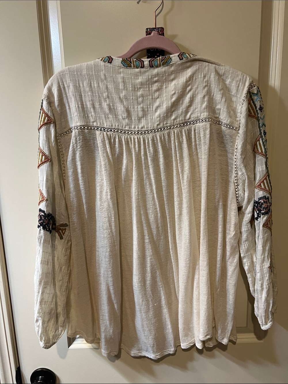 Lucky Brand Cream Boho Embroidered Peasant Tunic - Picture 7 of 11